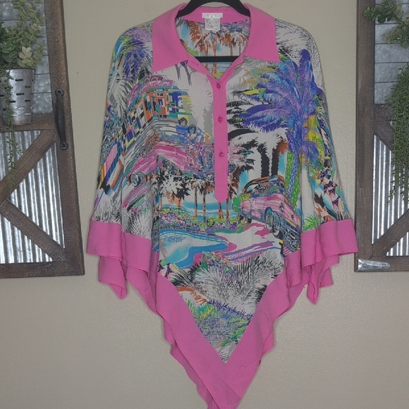 Escada Pink Silk Graphic Tunic with Dolman Sleeves - Picture 1 of 10